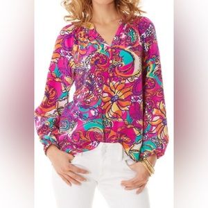 Lilly Pulitzer Elsa Top in Sea and Be Seen Print Size X Small‎ 100% Silk